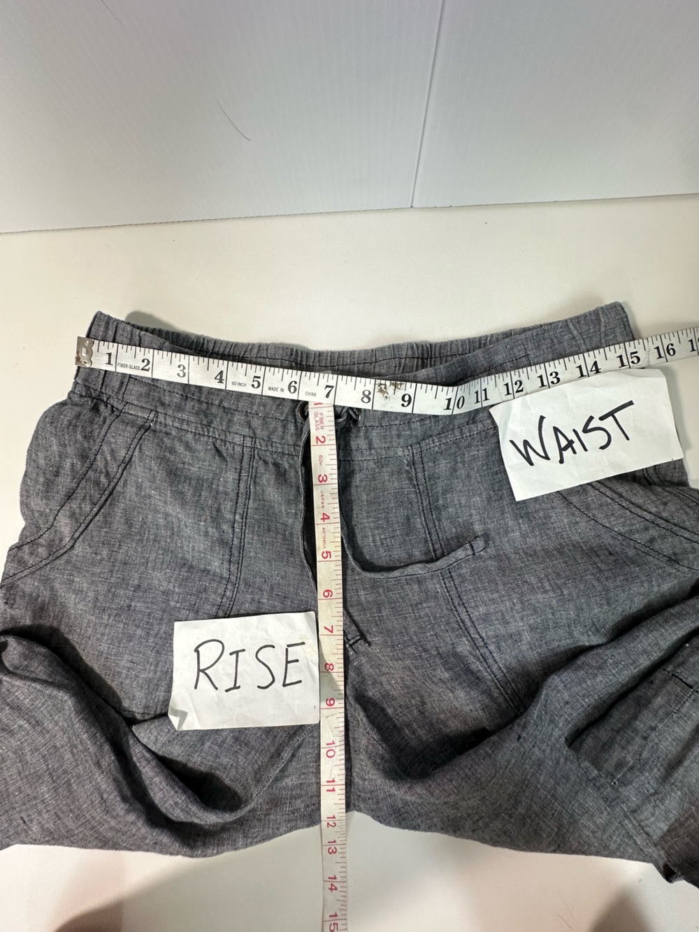 Athleta Linen Gray Drawstring Linen Cropped Pants Front Pockets Preppy - Picture 9 of 12